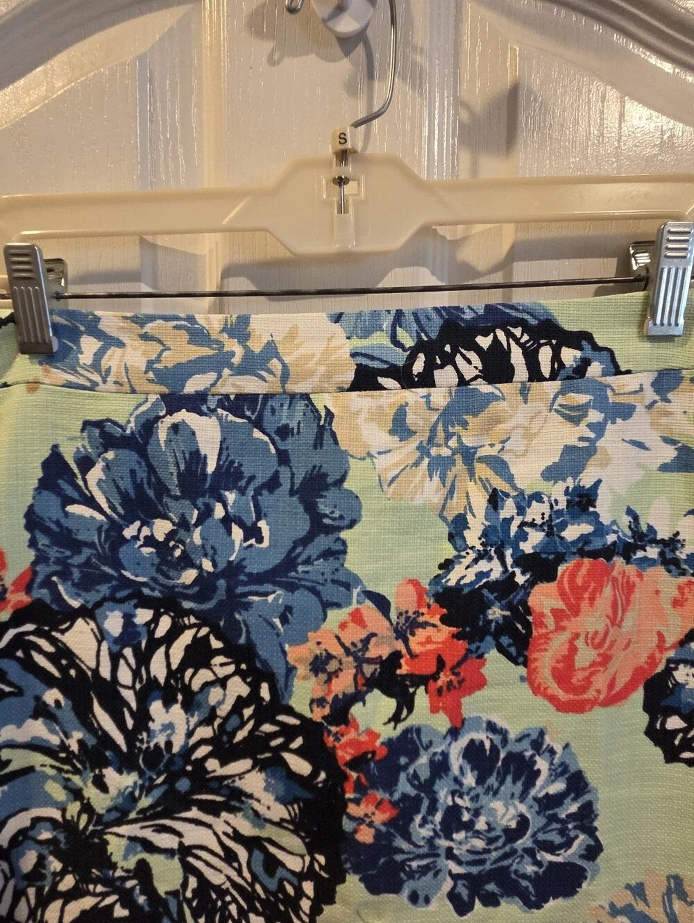 J.Crew Pencil Skirt Floral Cotton Green Blue Preppy Coastal Resort Size 8 FLAW
